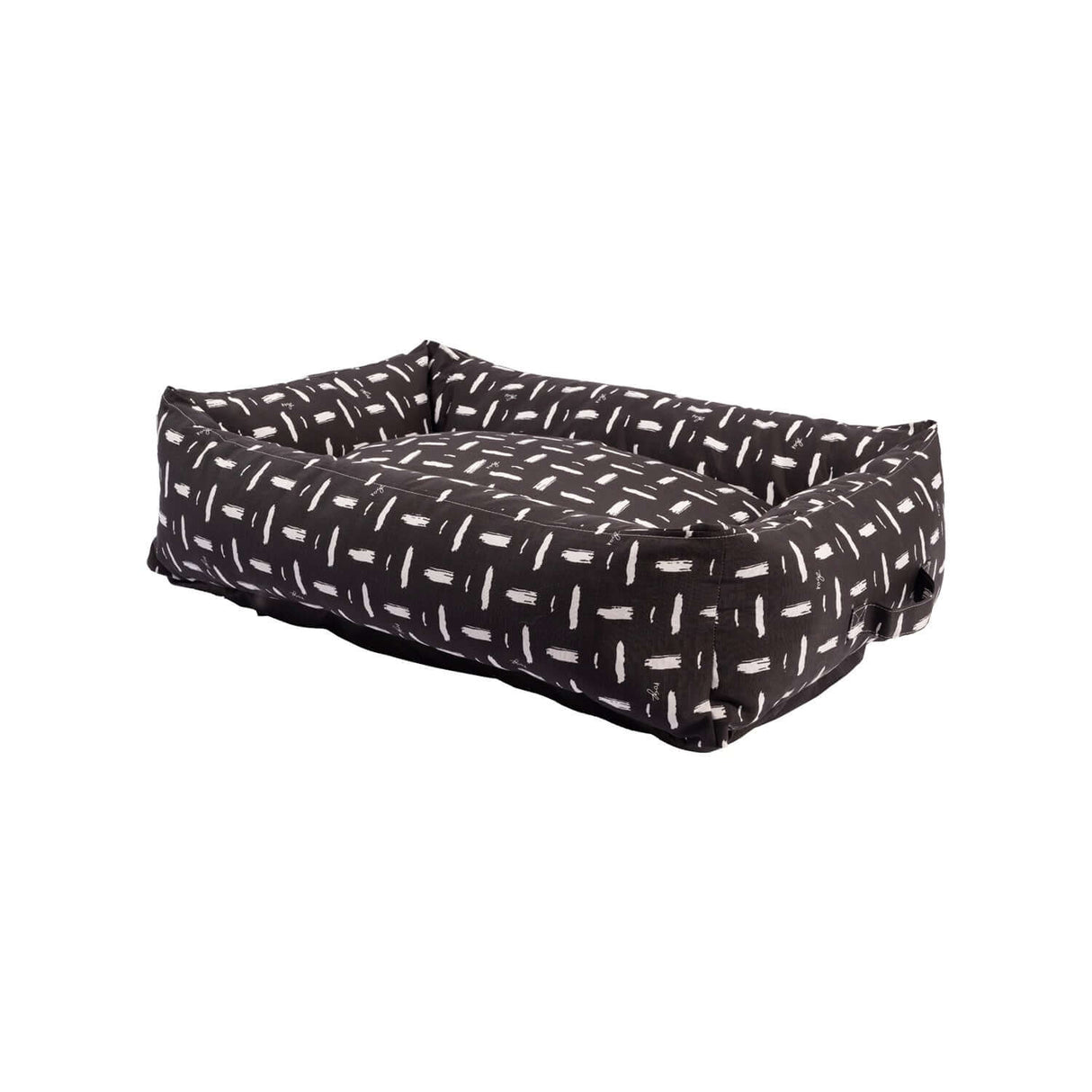 Rogz Retro Rectangular Dog Bed in black and white pattern, ideal for stylish pet lounging and easy cleaning.