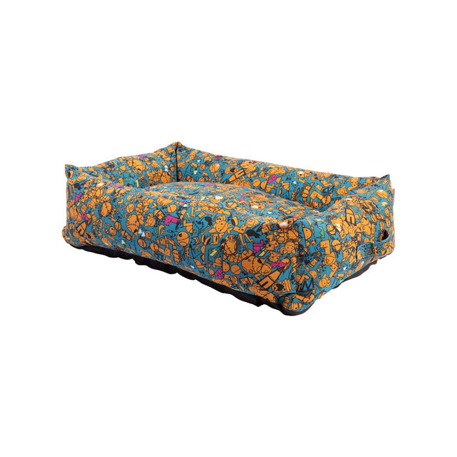 Rogz Retro Rectangular Dog Bed in colorful pattern, lightweight and water-resistant for stylish comfort.