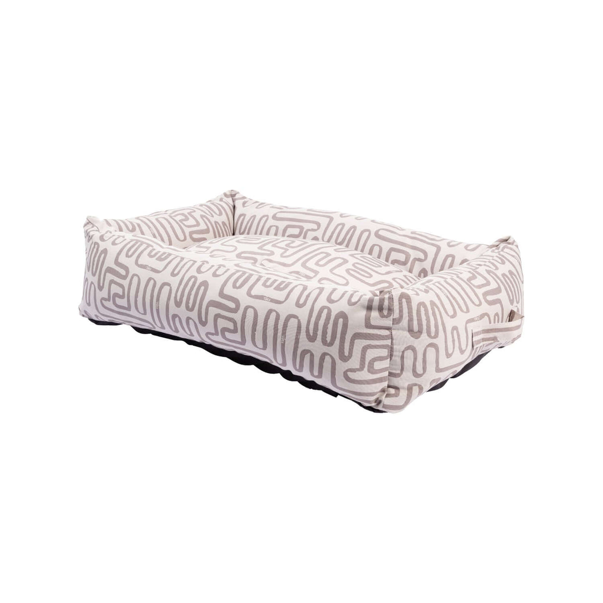Rogz Retro Rectangular Bed in stylish beige geometric pattern, ideal for cozy pet lounging and easy cleaning.