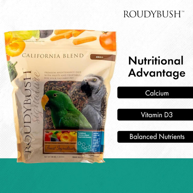 Roudybush California Blend 1.25kg, premium maintenance diet for birds with balanced nutrients and essential vitamins.