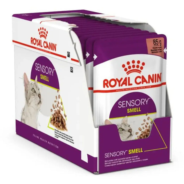 Royal Canin Sensory Smell in Gravy for Cats 85g packaging, designed to enhance cats' mealtime experience.