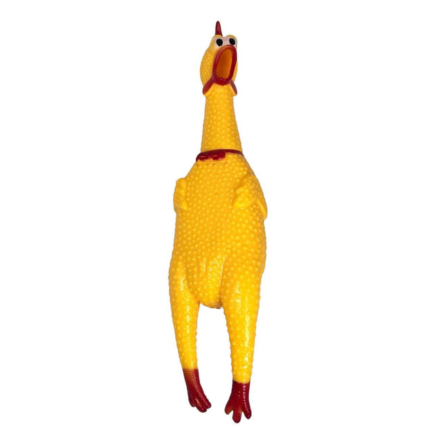 Screaming Chicken Dog Toy in bright yellow, designed for fun and squeaky play for dogs.