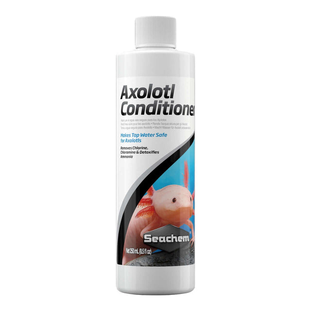 Seachem Axolotl Conditioner 250ml bottle for making tap water safe by removing chlorine, chloramine, and detoxifying ammonia.