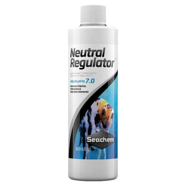 Seachem Liquid Neutral Regulator 7.0 bottle for adjusting pH to neutral, removing chlorine, chloramine, and ammonia.