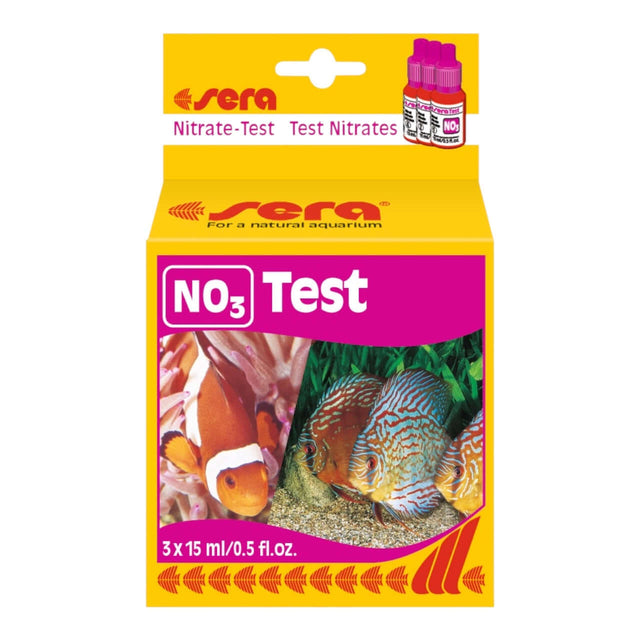 Sera Nitrate NO3 Test Kit packaging for monitoring nitrate levels in aquariums.