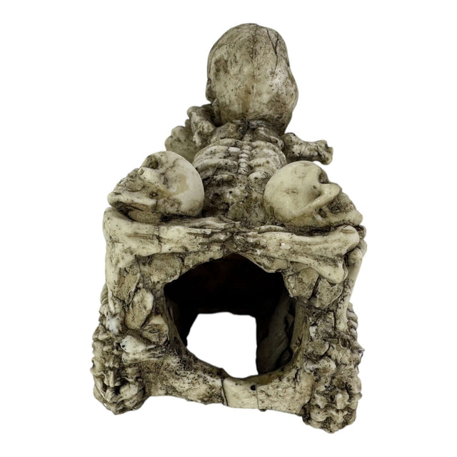 Skull Car Aquarium Ornament featuring a skeleton and cave design, perfect for aquatic or terrarium setups.