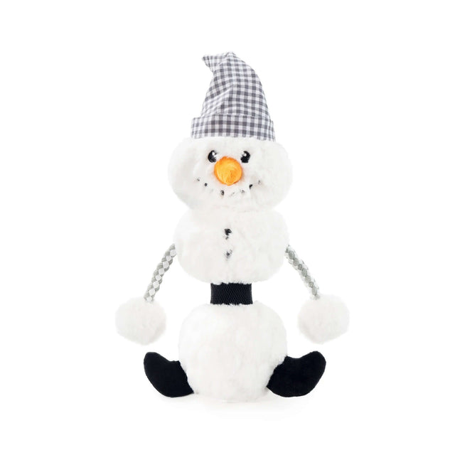 Snoop Snowman plush toy featuring a rosewood design, roped arms, and a squeaker for extra fun during Christmas.