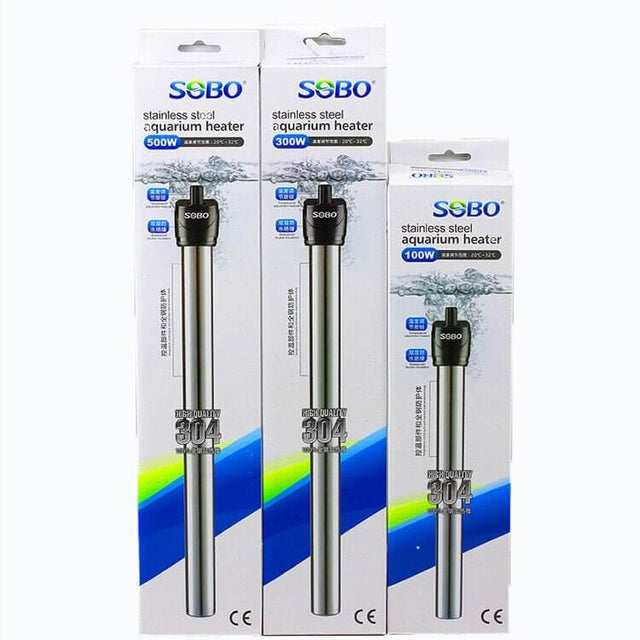 SOBO HC Stainless Steel Aquarium Heaters 100W, 300W, and 500W with corrosion-resistant design for durable aquatic performance.