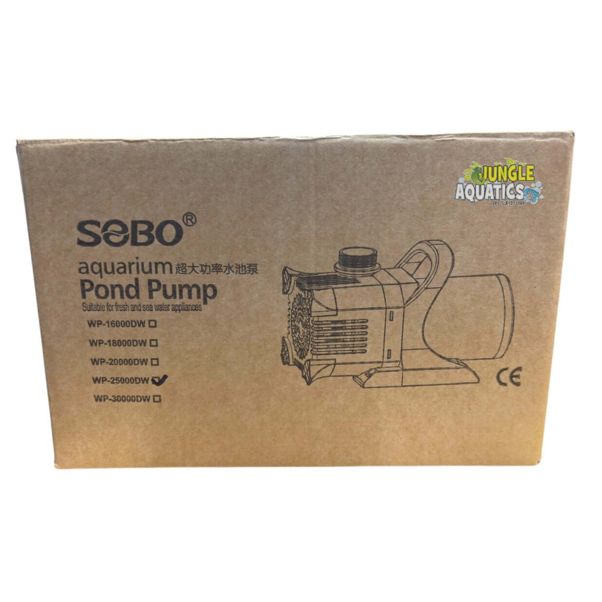 SOBO High-Performance Aquarium and Pond Pump packaging with specifications and features.