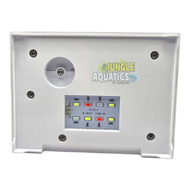 Back view of SOBO Mini Pet Box Betta Tank with LED showcasing touch control panel and three-color LED light.