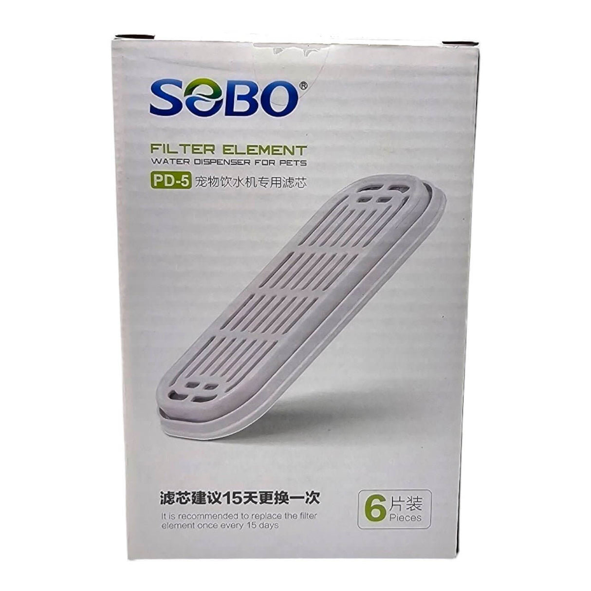 SOBO PD-5 Pet Water Fountain Replacement Filter, 6-pack, recommended every 15 days, essential for clean pet hydration.