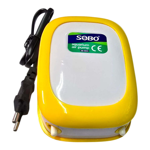 SOBO SB9905 double outlet aquarium air pump with power cord for oxygen supply in aquariums.