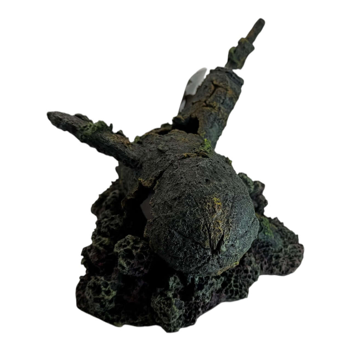 Submarine Head Wreck Aquarium Ornament with weathered finish, perfect for underwater themed aquarium decor.