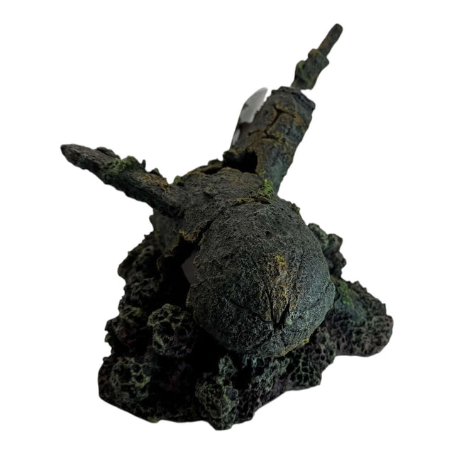 Submarine Head Wreck Aquarium Ornament with weathered finish, perfect for underwater themed aquarium decor.