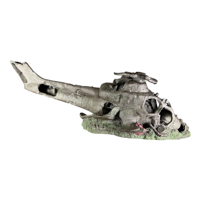 Sunken War Helicopter aquarium ornament, detailed wrecked helicopter design for underwater decor.