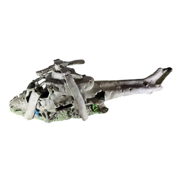 Sunken War Helicopter Aquarium Ornament, detailed wreckage model for aquarium decoration, safe for aquatic environments.