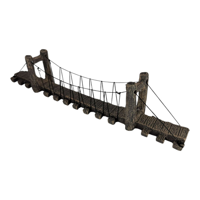 Suspension Bridge Large Aquarium Ornament, rustic dark grayish-brown decor for aquariums, made of aquarium-safe materials.