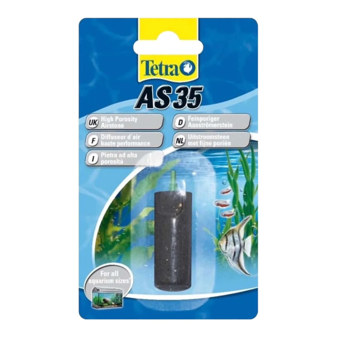 Tetra Air Stones AS35 packaging for high porosity air diffusion in aquariums, supporting optimal oxygen supply.