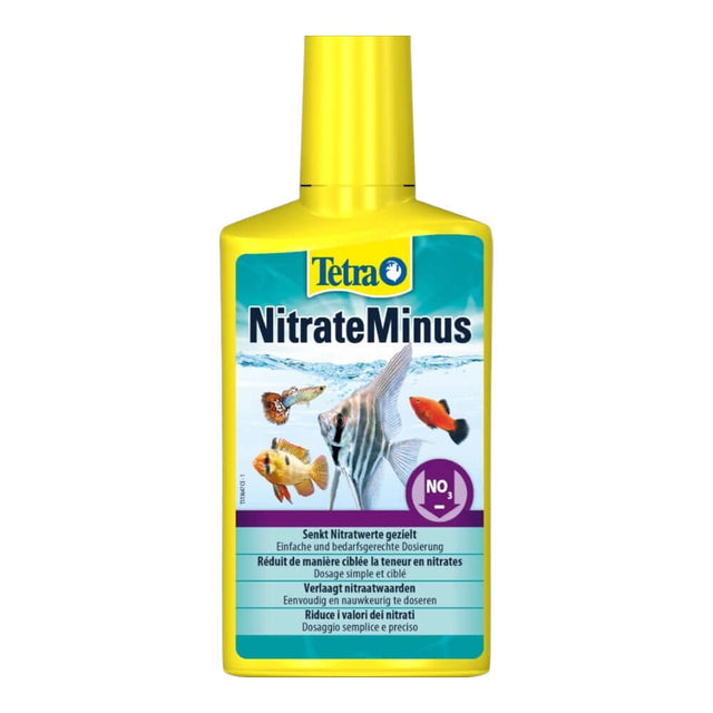 Tetra NitrateMinus 250ml bottle reduces nitrate levels for aquarium health and algae control.