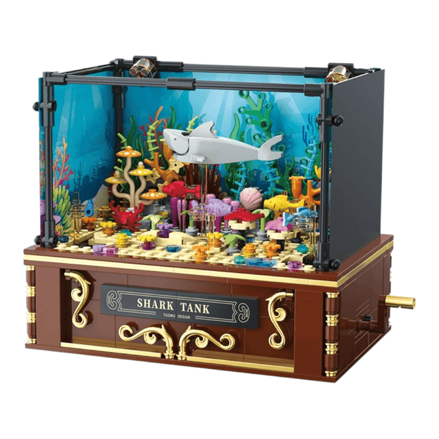 TUOMU Deep Sea Shark Tank T4002 showcasing a vibrant underwater scene with a shark and colorful marine life.