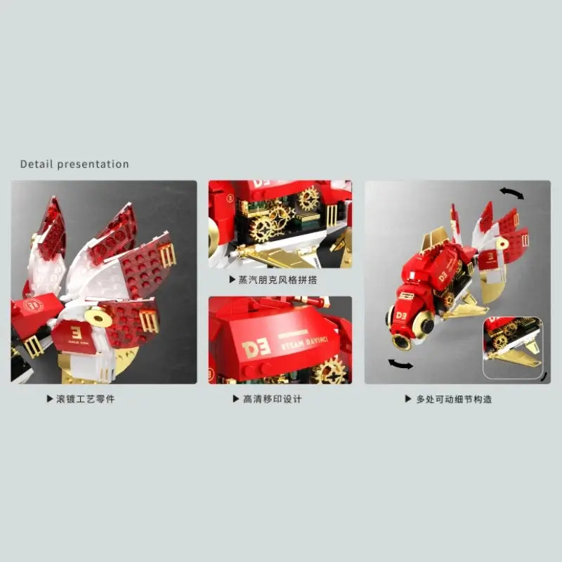 Detailed presentation of TUOMU Steam Davinci Red Ryukin Goldfish T7004 showcasing its unique design and steampunk elements.