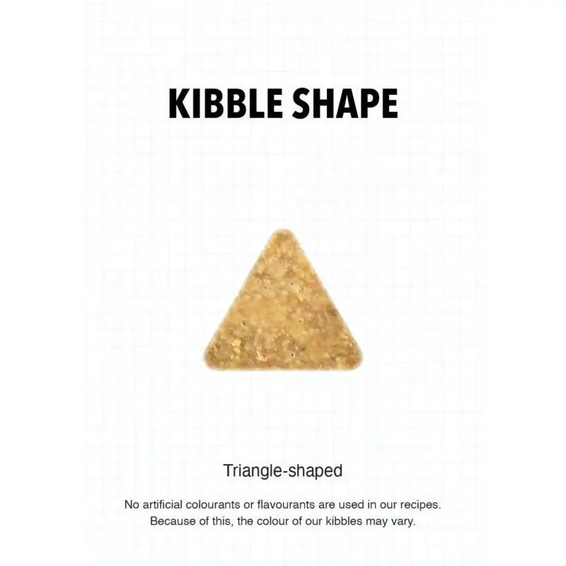Triangle-shaped kibble for Ultra Dog Superwoof Senior, highlighting quality ingredients and no artificial additives.