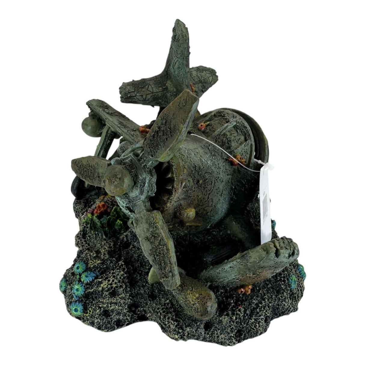 Underwater Airplane Aquarium Ornament depicting a sunken airplane wreck surrounded by marine details.