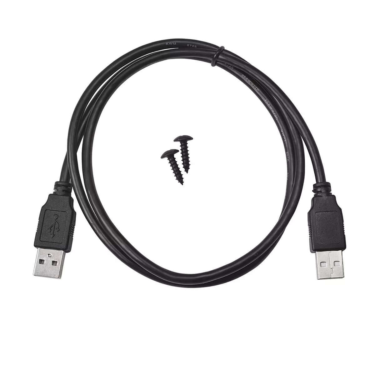 USB cable with two screws for connection and installation of electronic devices.