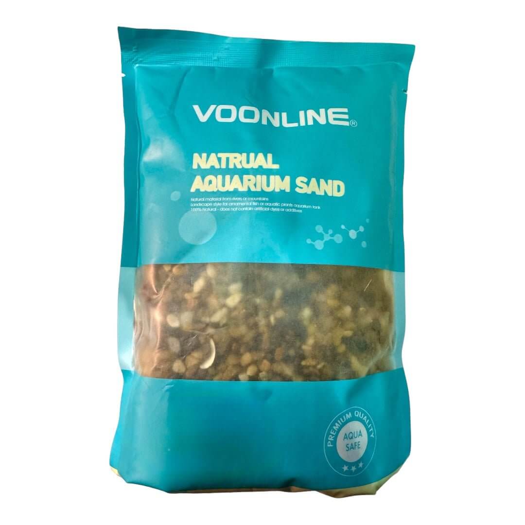 Voonline Natural Aquarium Sand 1kg bag for creating a safe aquatic environment for fish.
