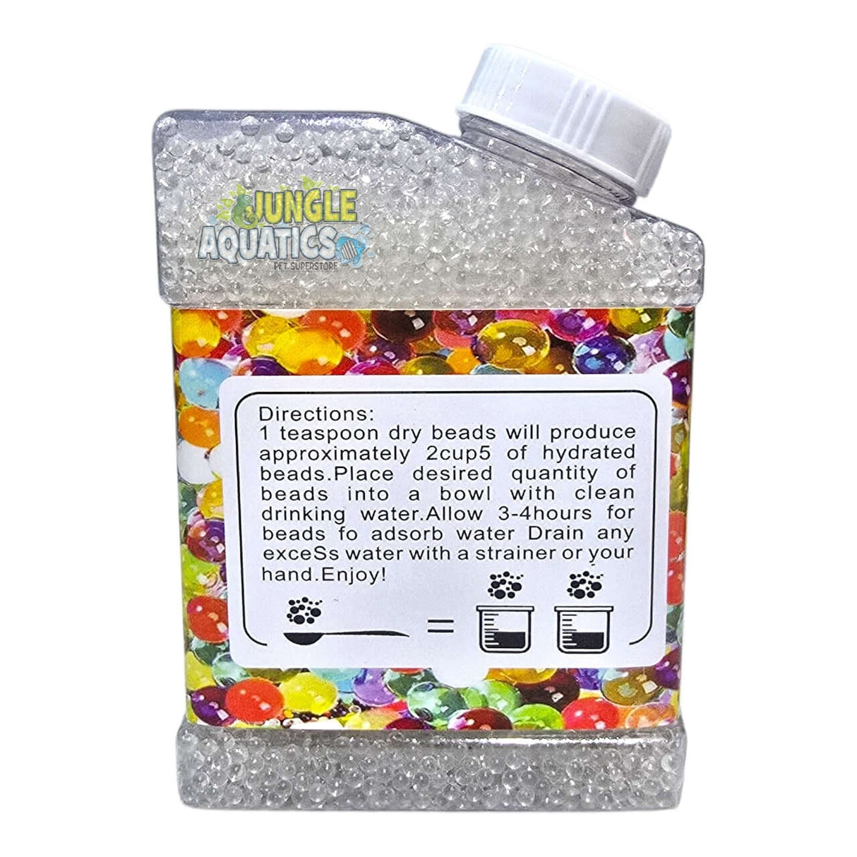 Water Beads Crystal Soil in a container with instructions for hydration and usage, ideal for indoor plants and decorations.