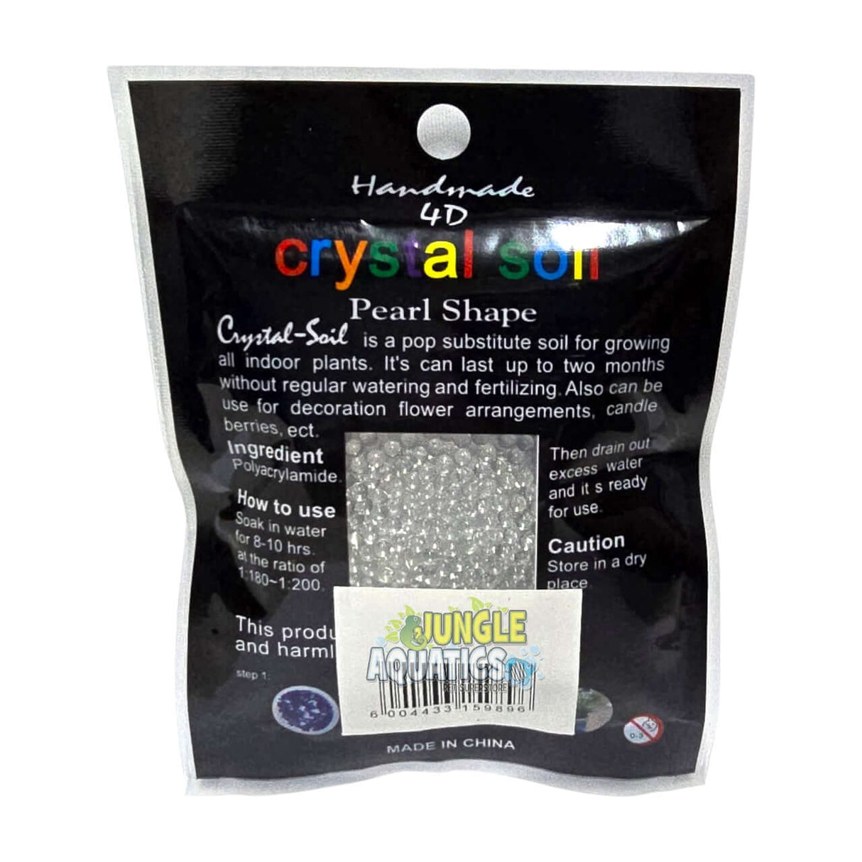 Water Beads Crystal Soil pack with clear beads, ideal for indoor plants and flower arrangements.