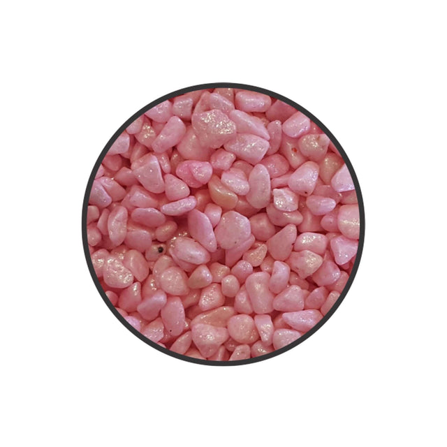 Pink smooth stones for aquariums, non-toxic, safe for fish and plants, 2.5mm grain size, 1kg packaging.
