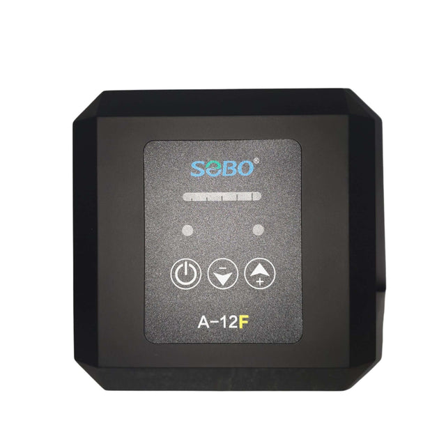 SOBO A-12F rechargeable air pump control panel with buttons and indicator lights.