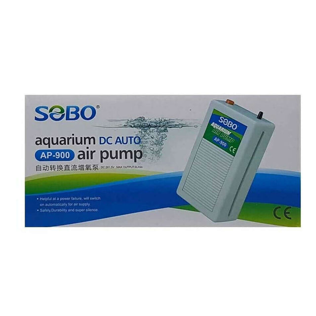 SOBO AP-900 Battery DC Backup Air Pump for aquariums, automatic oxygen supply during power outages.