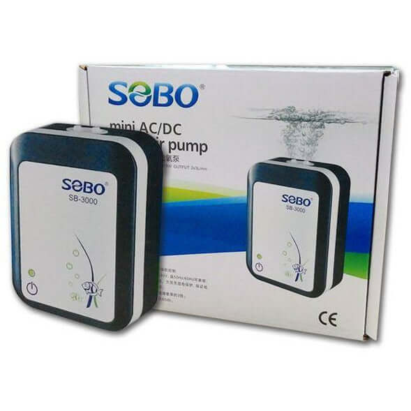 SOBO SB4000 Mini AC/DC Air Pump with stylish design and compact packaging, ideal for quiet operation and portability.