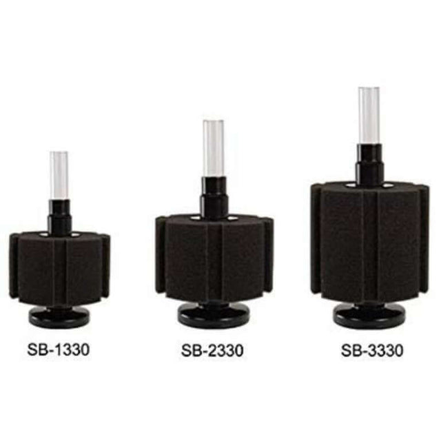 SOBO Sponge Filters models SB-1330, SB-2330, and SB-3330 showcasing efficient water filtration for fish tanks.