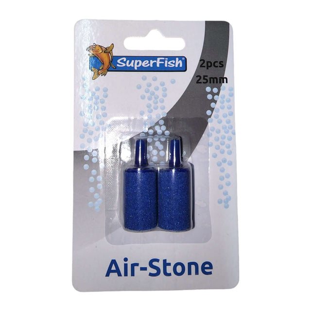 Blue 25mm air stones 2-pack for aquariums, promoting oxygen levels and enhancing aquatic environments.