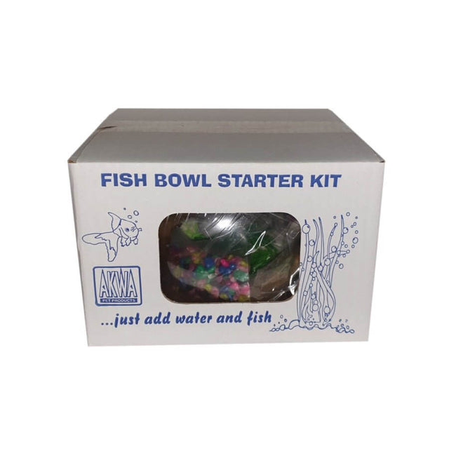 Akwaria Fishbowl Starter Kit box showcasing colorful gravel and aquatic plants, ready for setup.