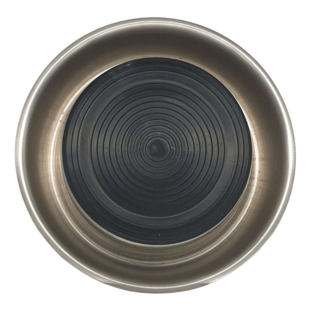 Top view of Anti-Ant non-slip silicone base dog bowl with stainless steel finish.