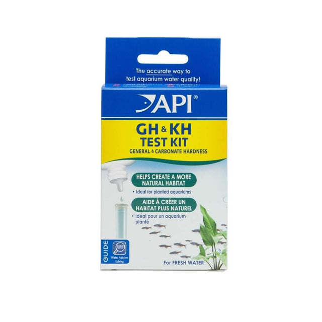API GH and KH Test Kit packaging for measuring aquarium water quality in freshwater fish and plants.