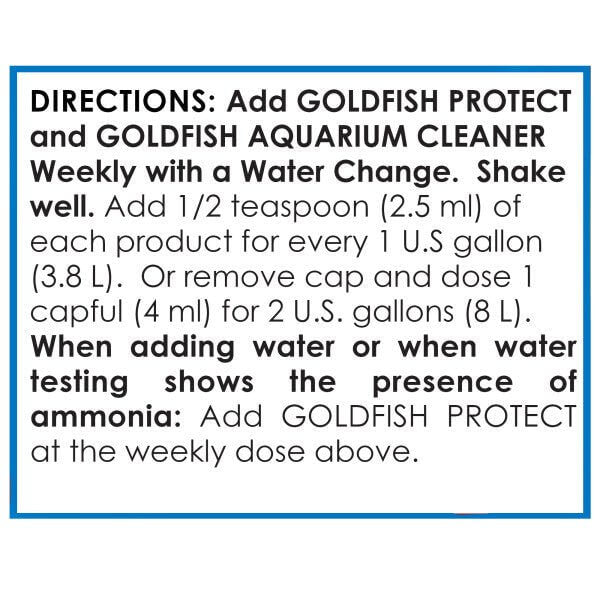 Instructions for using API Goldfish Protect and Aquarium Cleaner dosing guide for optimal goldfish care.