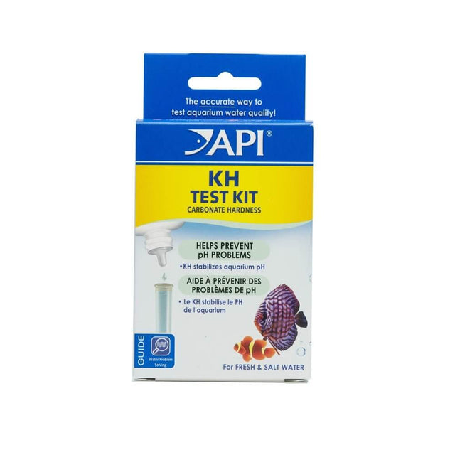 API KH Test Kit for fresh and saltwater, tests carbonate hardness, helps prevent pH problems in aquariums.