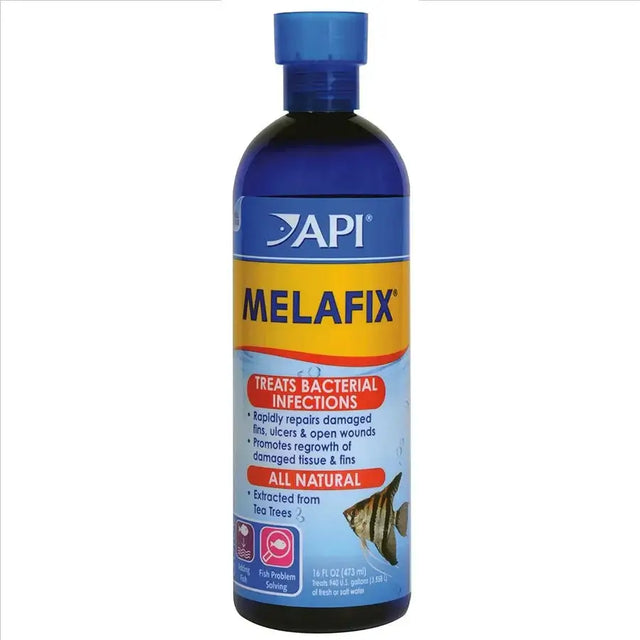 API Melafix All-Natural Antibacterial fish remedy bottle for treating bacterial infections in fish.