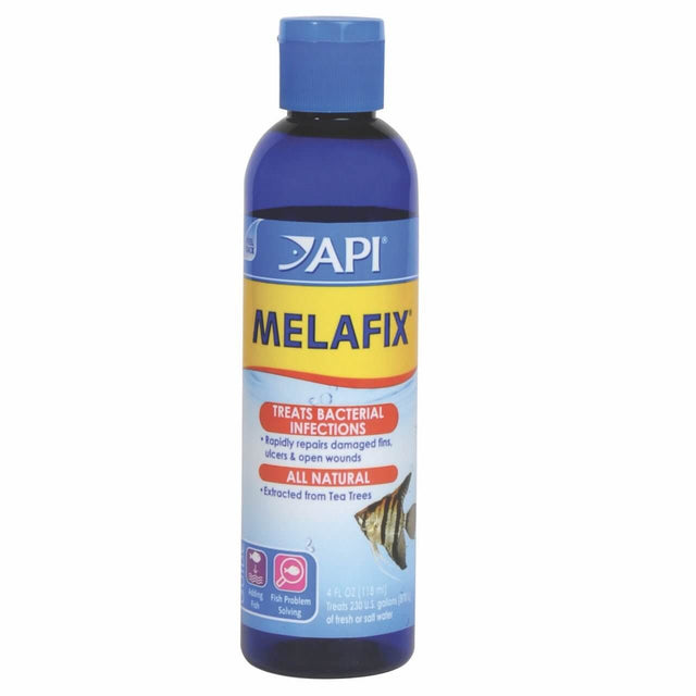 API Melafix All-Natural Antibacterial treatment bottle for fish infections, promotes fin regrowth and heals wounds.