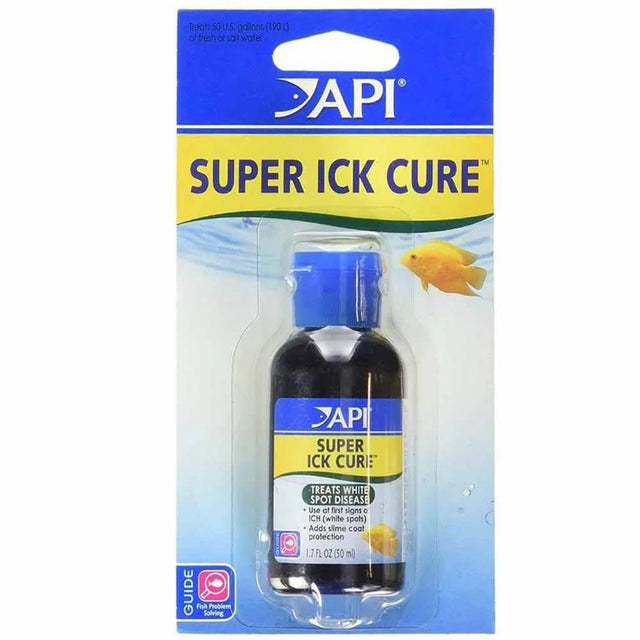 API Super Ick Cure bottle packaging for treating white spot disease in fish, 1.7 oz size.
