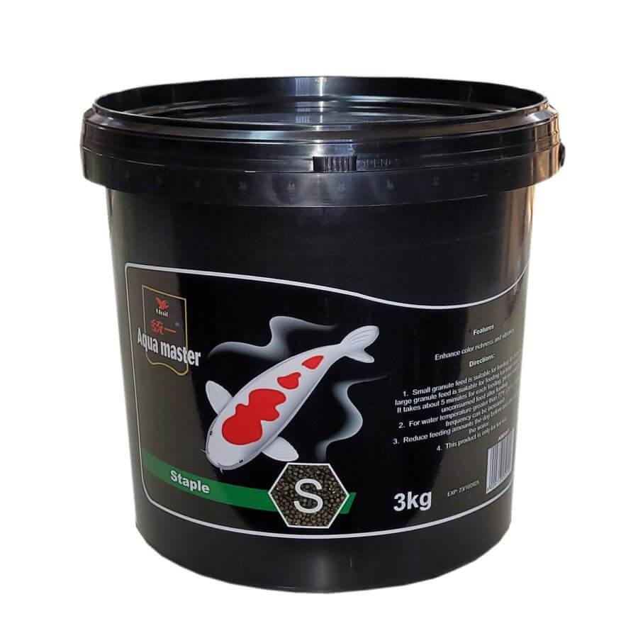 Aqua Master Koi Food Staple 3kg bucket designed for balanced nutrition and healthy growth in Koi fish.