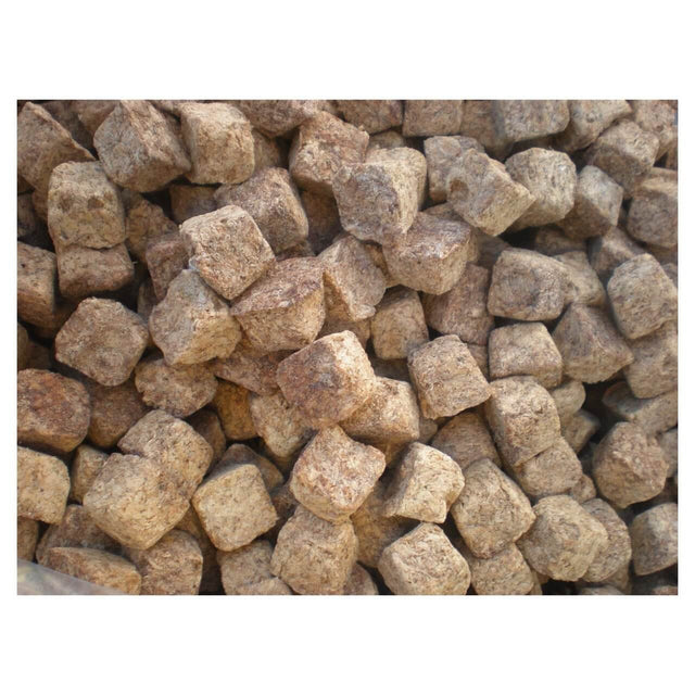 Freeze-dried cubed brine shrimp for fish food, rich in protein and nutrients, ideal for small and young fish diets.