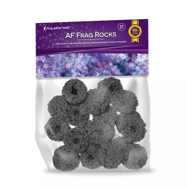 Aquaforest AF Frag Rocks in packaging, lightweight and porous rocks for coral fragging and beneficial bacteria habitat.