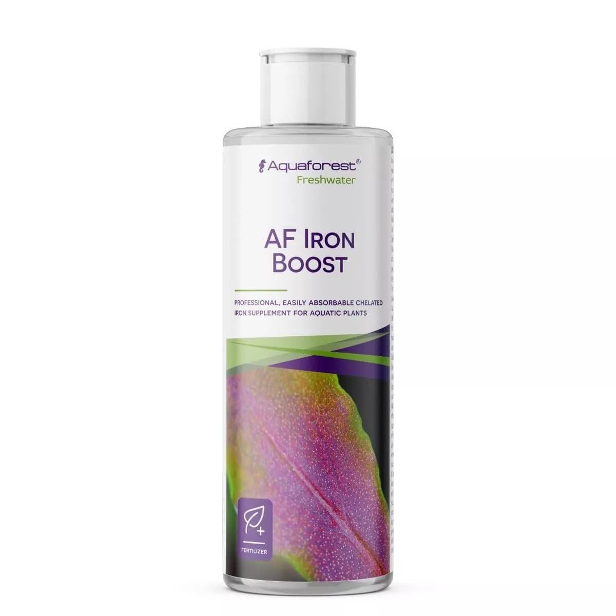 Aquaforest AF Iron Boost 250ml bottle for aquatic plants, promoting chlorophyll synthesis and photosynthesis efficiency.
