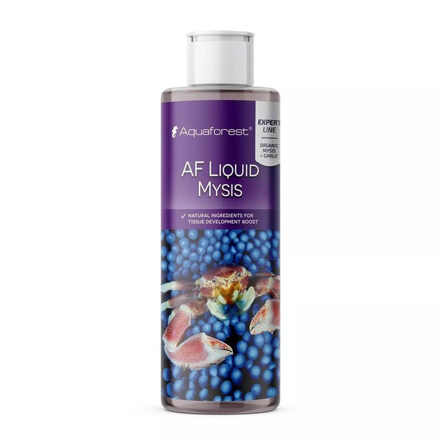 Aquaforest AF Liquid Mysis 250ml bottle featuring natural ingredients for marine tissue development boost.